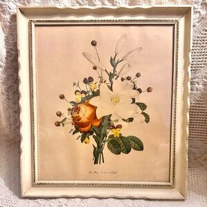 Vtg Shabby Chic  Flower Bouquet Framed Print Circa 1930’s-40’s Farmhouse Style